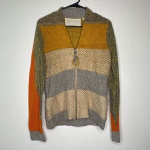 Anthropologie change of the moon full zip lambswool jacket colorblock boho S